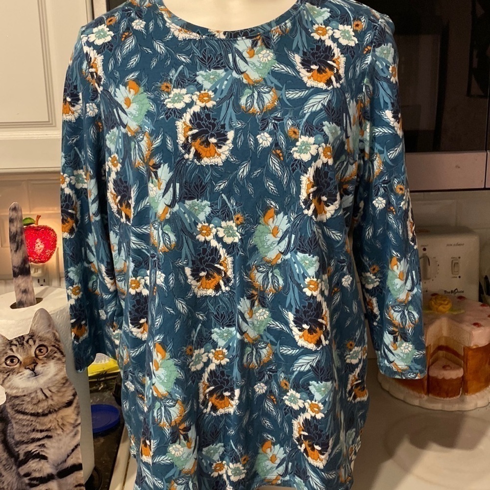 X womens Laura Scott casual floral stretch 3/4 sleeve plus size top 1X